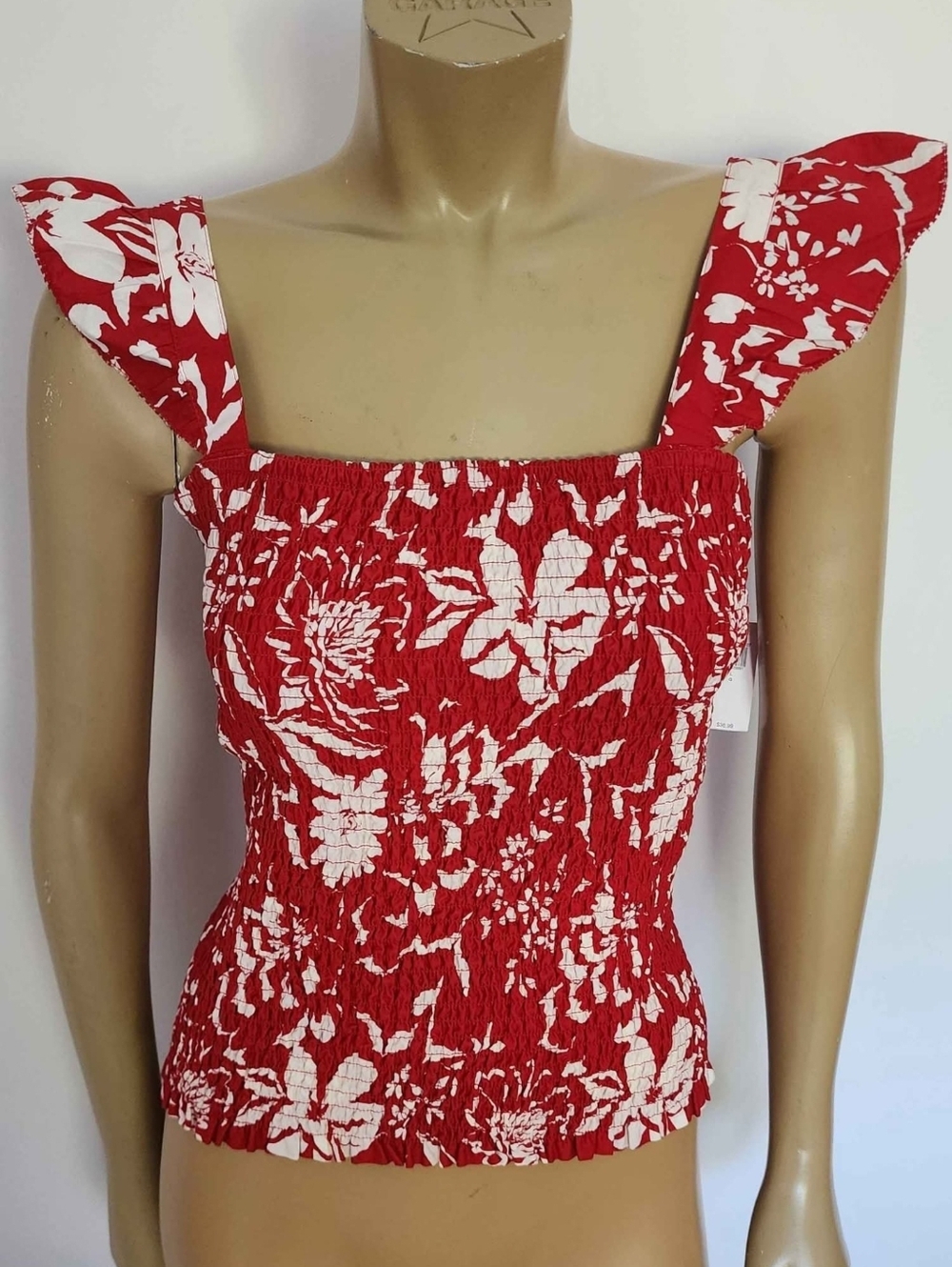 OLD NAVY Womens Size L Large Trobical Red White Shirt Resort Vacation Beautiful